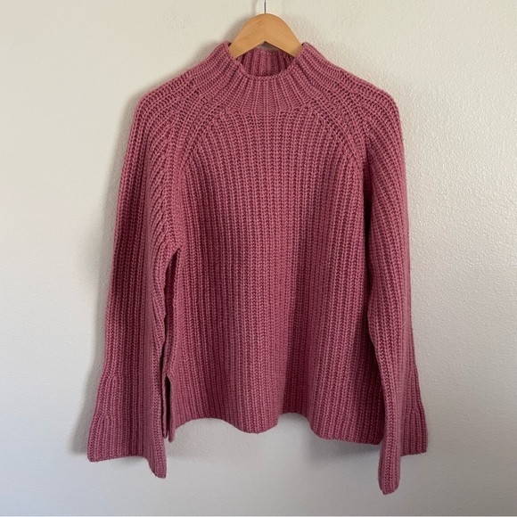 Zara Oversize Wool Blend Mock Neck Chunky Knit Sweater Pink Mauve Size Large - Picture 2 of 9